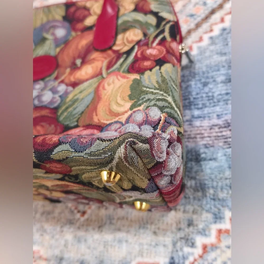 Royal Tapisserie Multicolor Fruit Tapestry Satchel with Red Trim